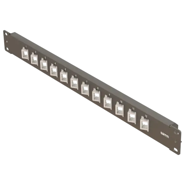 19-1u-fp6-12-angled-simplex-front-panel-frame-for-fiber-adapters-empty-black-mio-series-samm-teknoloji-16154-14-B 19” 1U, FP6 12 Angled Simplex, Front Panel Frame for Fiber Adapters, Empty, Black