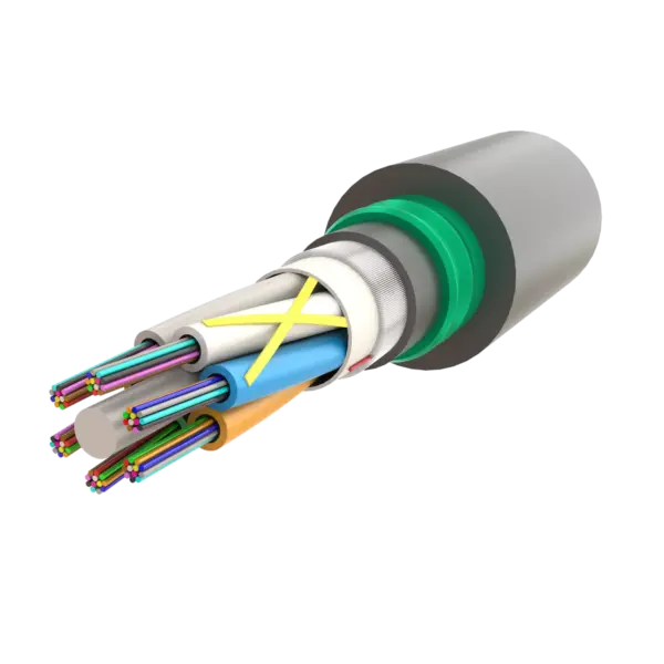 Çift Kılıflı Çelik Zırhlı Çok Tüplü Fiber Optik Kablo | Gel-Filled Dry Core | AT-D1Q(ZN-GY)2Y(SR)2Y | UP to 72F