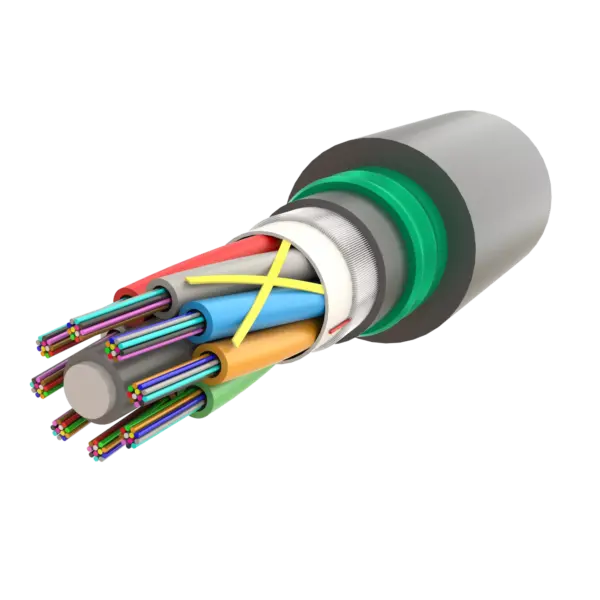 Double Jacketed Steel Armoured Multi Loose Tube Fiber Optic Cable | Gel-Filled Dry Core | AT-D1Q(ZN-GY)2Y(SR)2Y | 96F