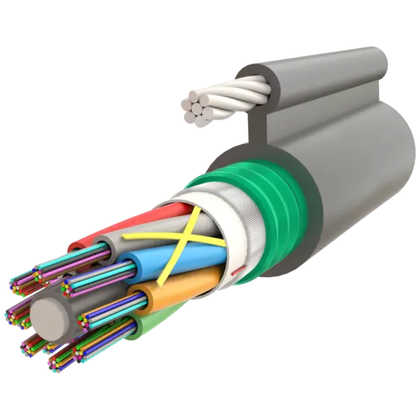 Fig-8 Askı Telli Çelik Zırhlı Gel-Filled Dry Core Çok Tüplü Single Jacket Cable 96F - AT-D1Q(ZN-GY)(SR)2YT - 12.5x20mm