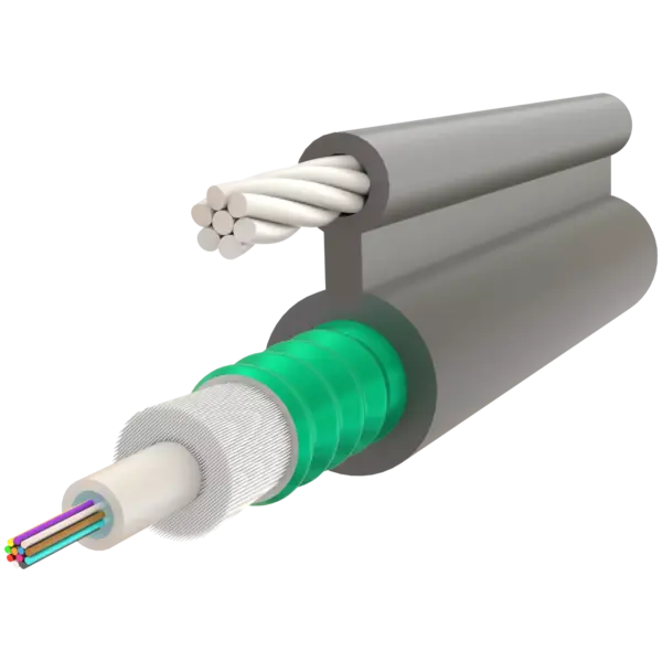 Fig-8 Askı Telli Çelik Zırhlı Gel-Filled Dry Core Merkezi Tüplü Single Jacket Cable 4F to 24F - A-D1Q(ZN-GY)(SR)2YT - 7.8x14.4mm