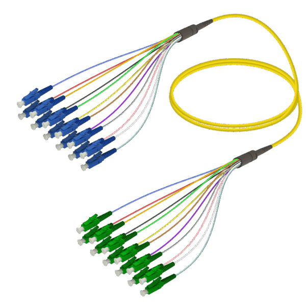 LC/UPC-LC/APC | 12 Fiber Fanout | Single Mode G657.A2 | 3.0/0.9mm