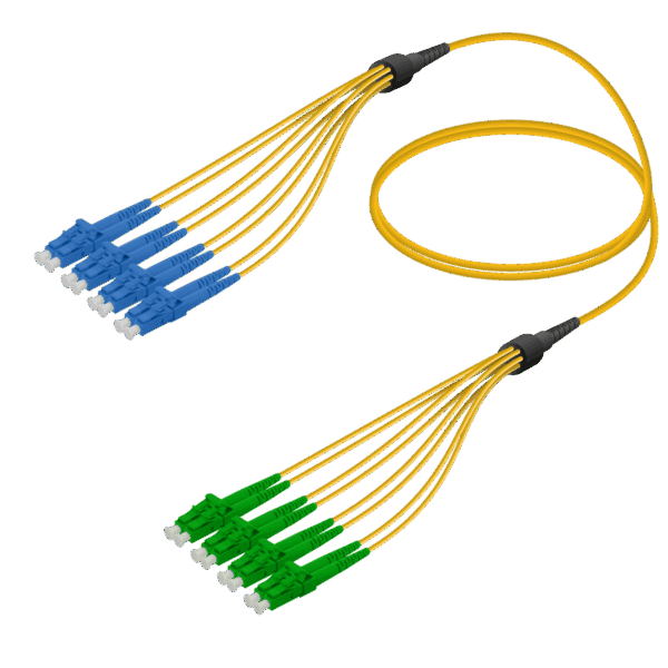 LC/UPC-LC/APC | 8 Fiber Fanout | Single Mode G657.A2 | 3.0/1.8mm