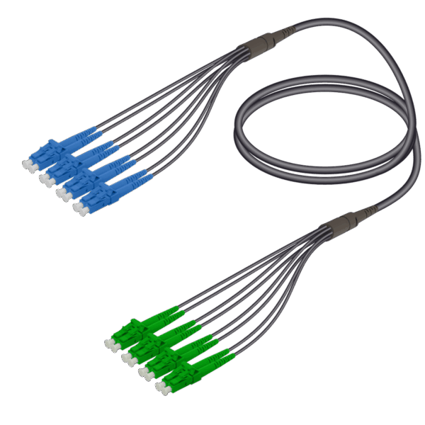 LC/UPC-LC/APC | 8 Fiber Universal Fanout | Single Mode G657.A2 | 4.8/1.8mm