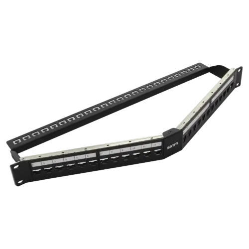 Empty Modular Angled Patch Panel | 1U CAT-6A | 24 Ports