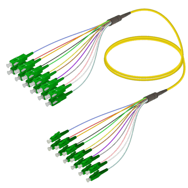 SC/APC-LC/APC | 12 Fiber Fanout | Single Mode G657.A2 | 3.0/0.9mm