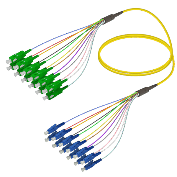 SC/APC-LC/UPC | 12 Fiber Fanout | Single Mode G657.A2 | 3.0/0.9mm