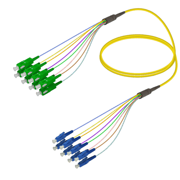 SC/APC-LC/UPC | 8 Fiber Fanout | Single Mode G657.A2 | 3.0/0.9mm