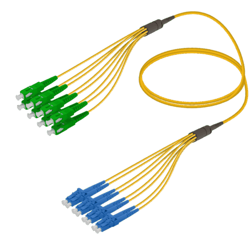 SC/APC-LC/UPC | 8 Fiber Fanout | Single Mode G657.A2 | 3.0/1.8mm