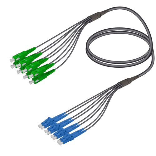 SC/APC-LC/UPC | 8 Fiber Universal Fanout | Single Mode G657.A2 | 4.8/1.8mm