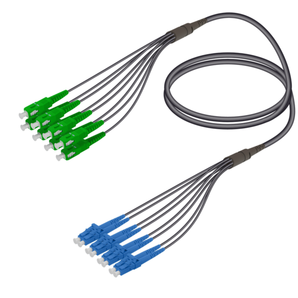 SC/APC-LC/UPC | 8 Fibers Universal Fanout | Single Mode G657.A2 | 4.8/1.8mm