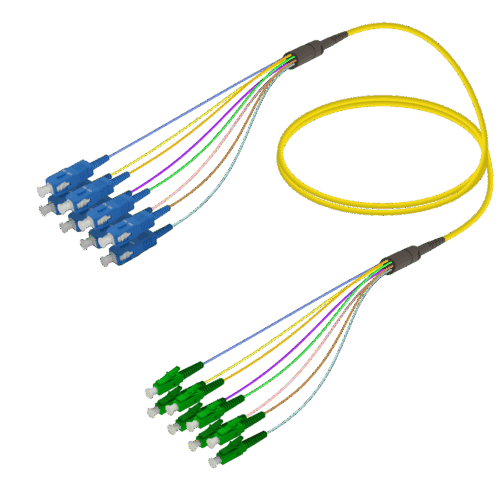 SC/UPC-LC/APC | 8 Fiber Fanout | Single Mode G657.A2 | 3.0/0.9mm