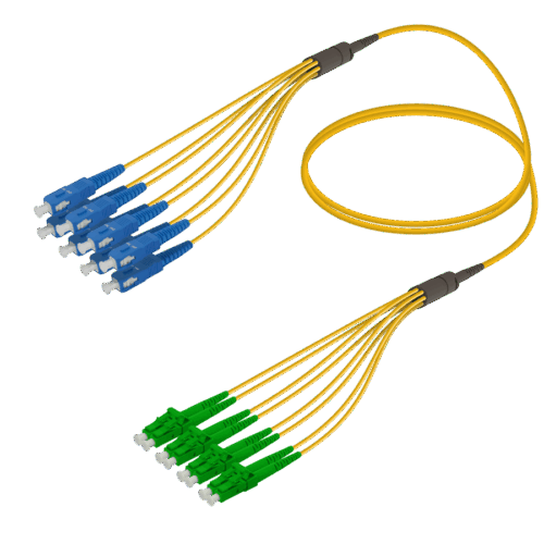 SC/UPC-LC/APC | 8 Fiber Fanout | Single Mode G657.A2 | 3.0/1.8mm