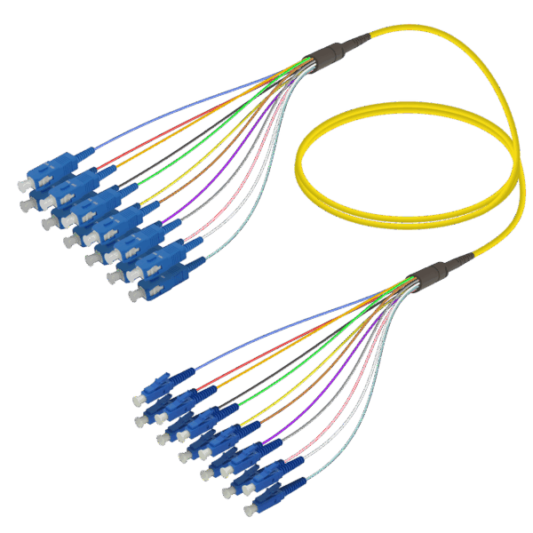 SC/UPC-LC/UPC | 12 Fiber Fanout | Single Mode G657.A2 | 3.0/0.9mm