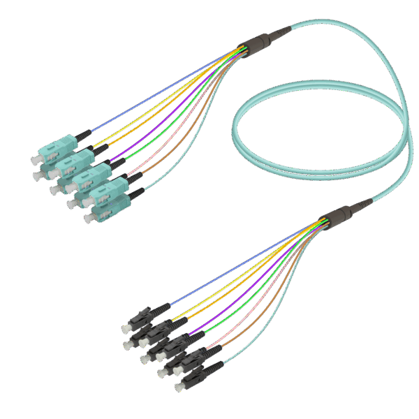 SC/UPC-LC/UPC | 8 Fiber Fanout | Multi Mode G651.OM3 | 3.0/0.9mm