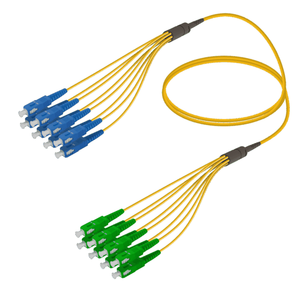 SC/UPC-SC/APC | 8 Fiber Fanout | Single Mode G657.A2 | 3.0/1.8mm