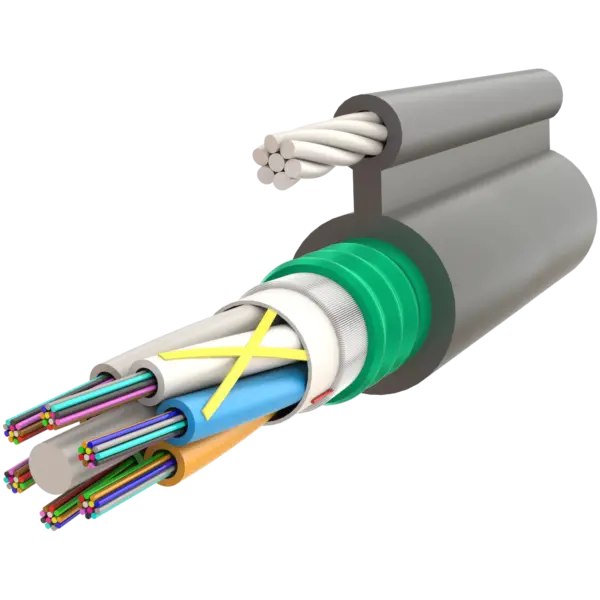 Fig-8 Steel Messenger Steel Armoured Gel-Filled Dry Core Multi Loose Tube Single Jacket Cable 2F to 72F - AT-D1Q(ZN-GY)(SR)2YT - 11.2x19mm